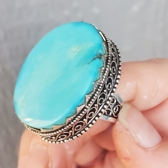 New Oversized Howlite 925 Silver Ring. - Picture 3 of 16